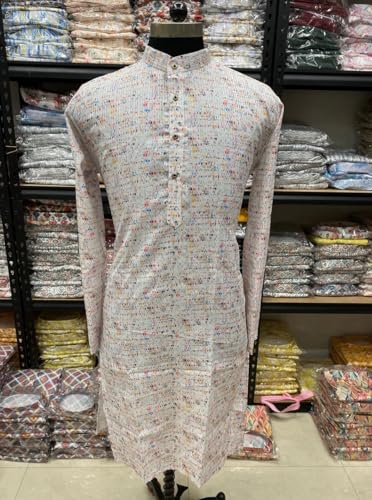 Image of FOXDX Men's Traditional Cotton Floral Printed Only Kurta