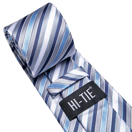 Image of Hi-Tie Mens 70inches Tie Set Extra Long Necktie for Men Cufflinks Handkerchief Big Tall Men Business Wedding