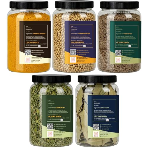 Image of LILA DRY FRUITS Indian Spices Masala Combo | Haldi, Dhania, Jeera, Kasuri Methi & Tej Patta 100 Gms Each Daily Masala