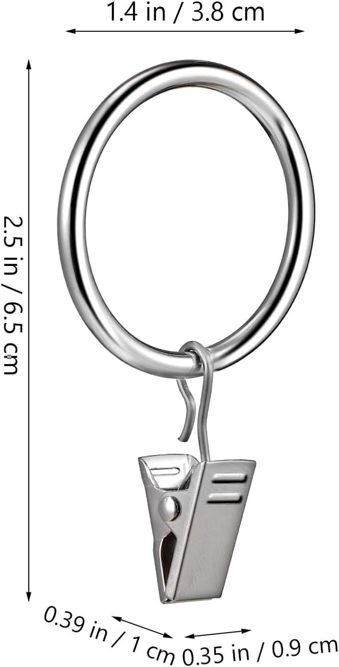 40Pcs Metal Curtain Rings with Clips for Shower and Door Curtains Rust-Resistant Heavy Duty Clips for Bathroom Drapery Easy to Install and Displaying Accessories