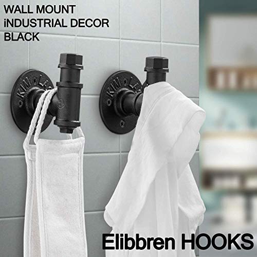 Elibbren 2 Pack Vintage Bathroom Robe And Towel Wall Hooks For Hanging, Rustic Style Industrial Iron Pipe Coat Hook Wall Mounted Heavy Duty Farmhouse Diy, Mounting Hardware Included #TOP3