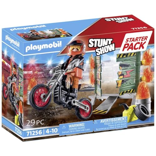 PLAYMOBIL Starter Pack, Stuntshow Moto con Pared de Fuego 71256, a Partir de 4...