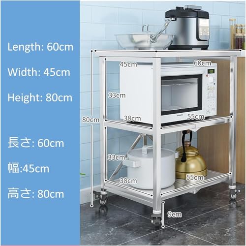 Carrito utilitario plegable de acero inoxidable, carrito rodante de 3 niveles con ruedas de bloqueo, almacenamiento resistente para cocina, oficina, baño, fácil de montar y mover