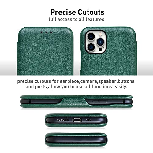 Image of PULOKA iPhone 13 Pro Max PU Leather Flip Back Cover PU Leather Wallet Back Case with Card Slot and Kickstand Function Compatible with AppleiPhone 13 Pro Max - Green