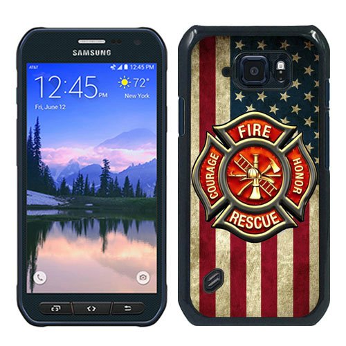 Galaxy S6 Active Case,American Flag Firefighter Black Premium Hybrid Protective Hard Plastic Case for Samsung Galaxy S6 ActiveWill Not Fit Galaxy S6