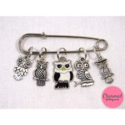 Silver and Enamel Owls - 5 Silver Knitting Stitch Markers by Charmed Knitting