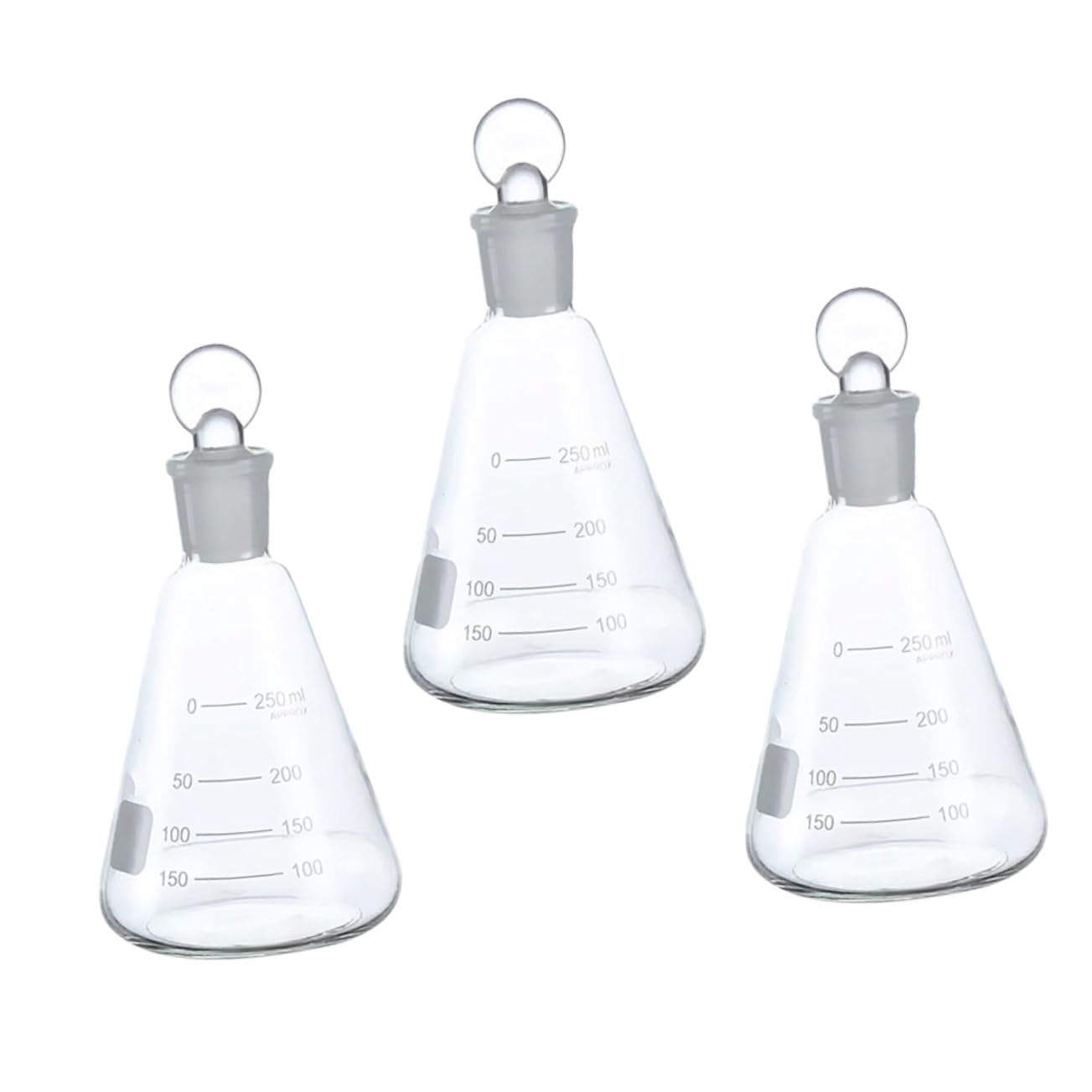 iplusmile 3Pcs 250Ml Beuta Di Set con Tappo Conico Boccette Laureato Borosilicato Pallone Cristalleria per Esperimento di Laboratorio di Chimica Studi di Scienza