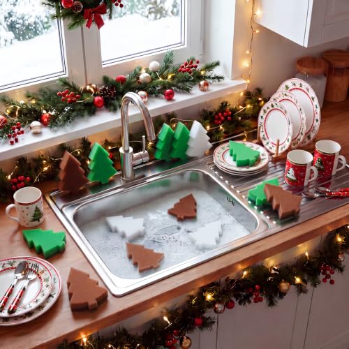 Image of Tioncy 12 Pack Colorful Christmas Tree Kitchen Sponges Bulk