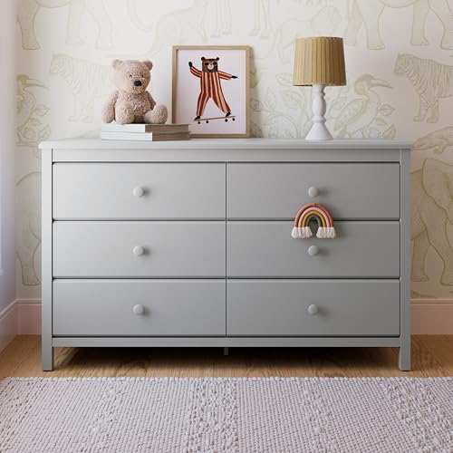 Image of Storkcraft Alpine 6-Drawer Dresser (Pebble Gray) - GREENGUARD Gold Certified, Gray Dresser for Bedroom, Kids & Nursery Storage Drawers, Safety Interlocking Drawers, Pre-Installed Tracks, Kids Bedroom