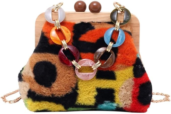 Ladies Shoulder Bag Chain Tote Bag Wooden Clip Cross-body Bag Color Corduroy Cross-body Bag Wallet,y2k Totebag