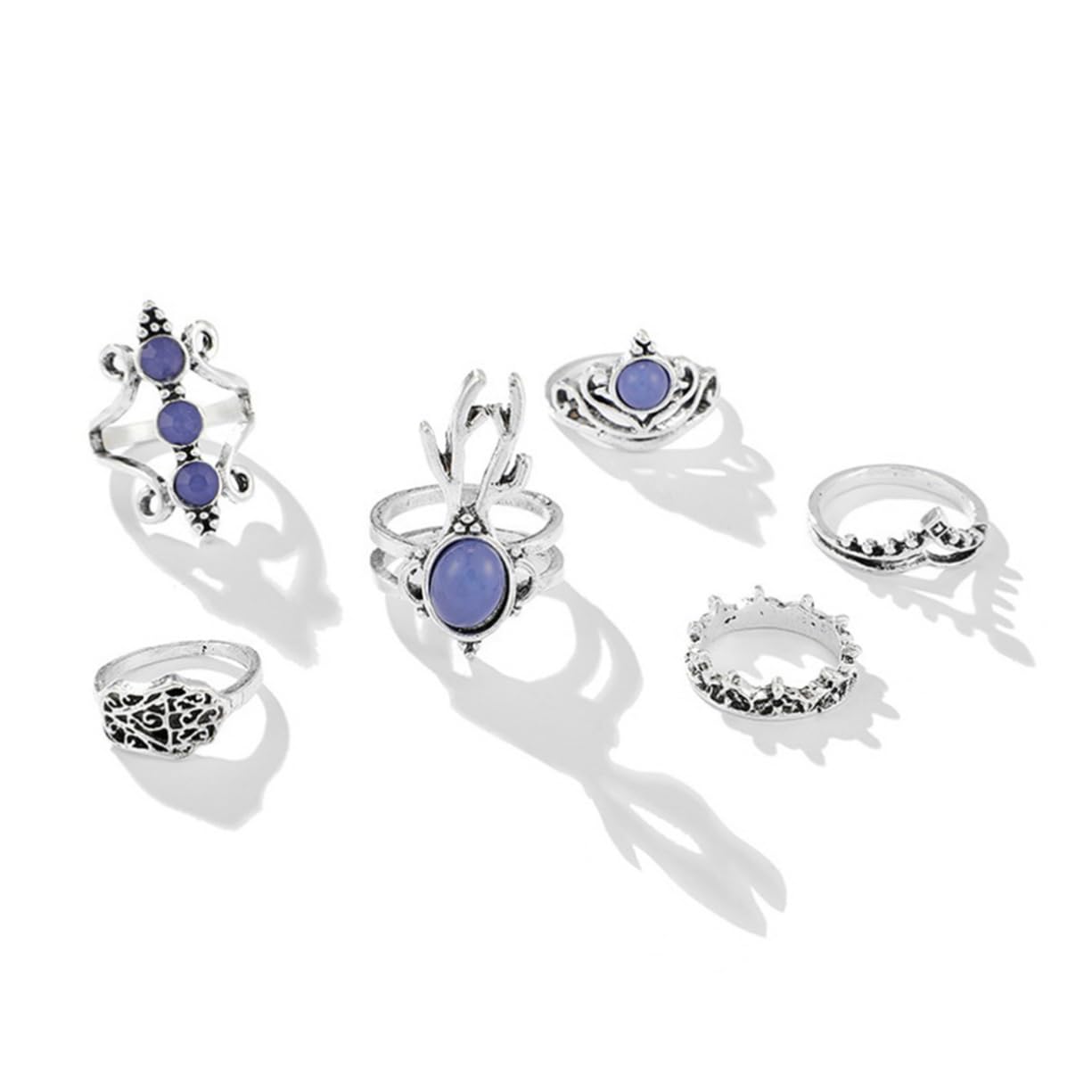 KESYOO 6pcs Retro Deer Head Palm Rings Set Stackable Joint Beautiful Rings for Women Simple and Stylish Silver Jewelry Collection