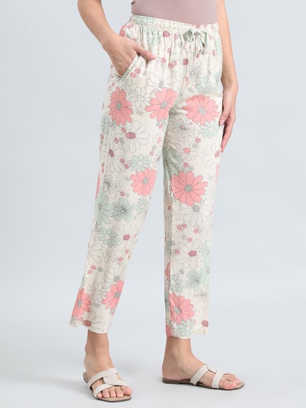 Image of GO COLORS Women Printed Woven Viscose Mid Rise Lounge Pants