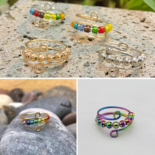 Anti Stress Ring, 5 Stück Verstellbare Fidget Ring, Kreatives Anxiety Ring, Anti Angst Antistress Ring, Anti Stress Ring Kinder, Modeaccessoires Anti Stress Ringe für Stress Relief