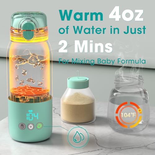 Portable Bottle Warmer for Travel – Fast Heating, Dual Heating Modes for Breasmilk & Formula, 45W Super Fast Charging, Travel Bottle Warmer On-The-Go, 5-Temp Control, Extra Straw Lid, 12 Ounces