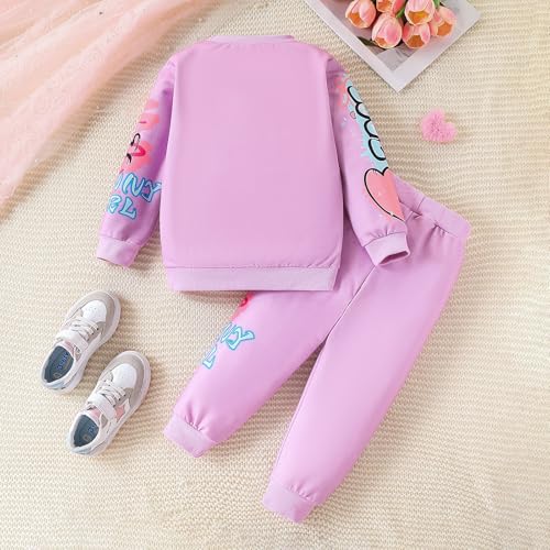 Image of Kids Toddler Girl Clothes Heart Letter Print Long-sleeved round collar top+Letter Print Pants Outfits Set