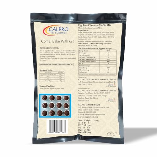 Image of Egg Free Chocolate Muffin Mix: Instant Premix for Baking | Richness In Mouth, Soft And Favourite, Buttery Flavour ! Melt-In-Mouth -100% Vegetarian ! Muffin Mix 450G