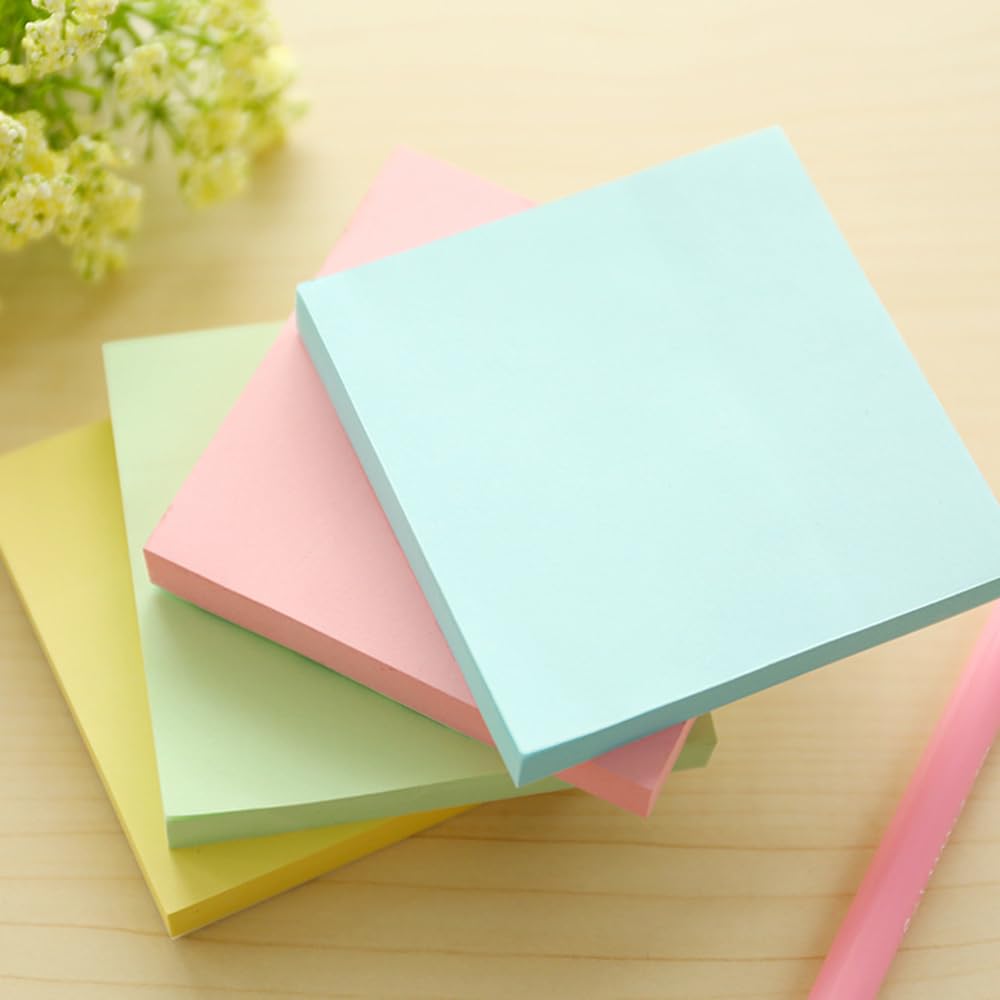 Amazon.co.jp: 付箋 メモ帳 強粘着 100枚×4冊 正方形 4色 76×76mm