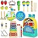 Jojoin 24pcs Instrument de Musique pour Enfant, Bois Percussion pour Bébé avec Ocean Wave Bead Drum, Xylophone, Triangle et Autre Instrument Jouets dans Un Sac de Transport Plus de 3+ Ans