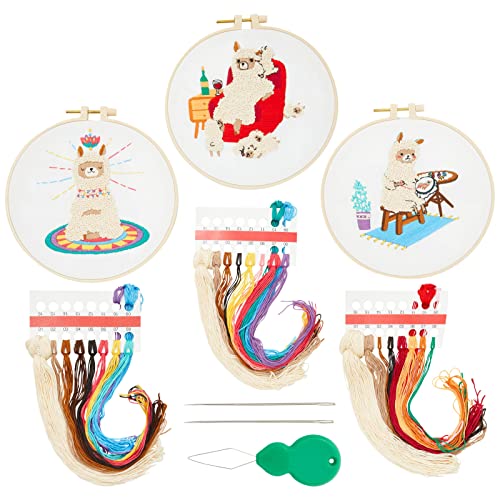 21-Teiliges Stickset für Anfänger Inklusive 3 Niedliche Lama-Stickbilder, Garn, Stickrahmen und Nadeln Cover