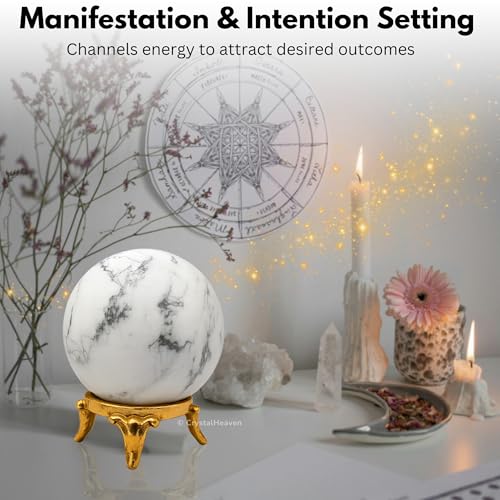 Image of Certified Howlite Crystal Ball for Meditation - Premium Crystal Vastu Items for Home and Feng Shui Items for Good Luck - Ideal for Pooja Supplies and Spiritual Practices (1.5 inch Inch)