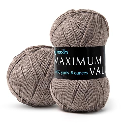 Image of Mary Maxim Maximum Value Acrylic Yarn for Crocheting and Knitting, Soft Worsted Weight Brown Yarn 4, Ideal for Blankets, Sweaters, Hats, and Scarves, 8 oz Skein (474 Yds), Light Brown - 1 Skein