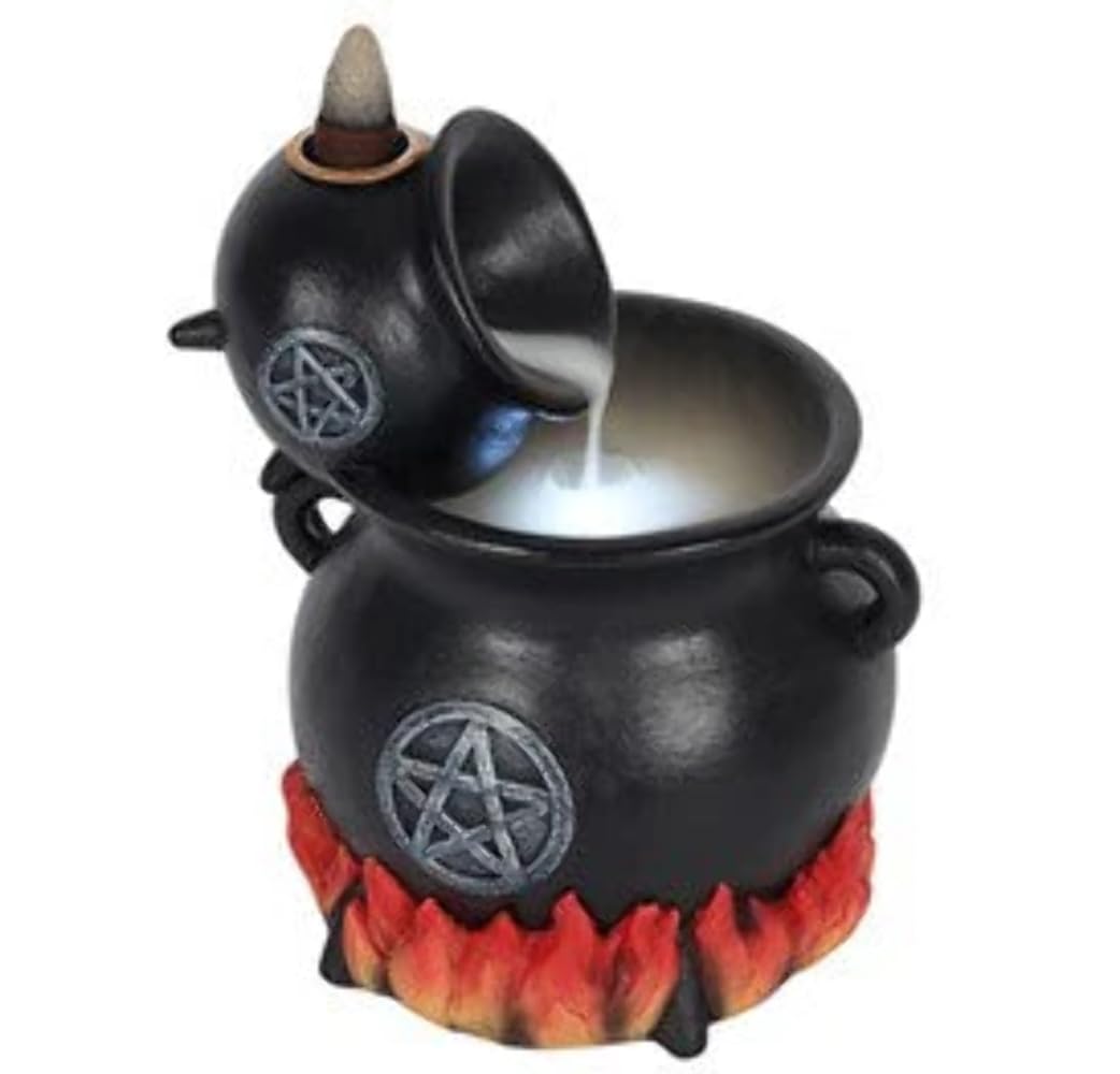 Cauldrons With Flames Bac k Flow Incense Cone Burner