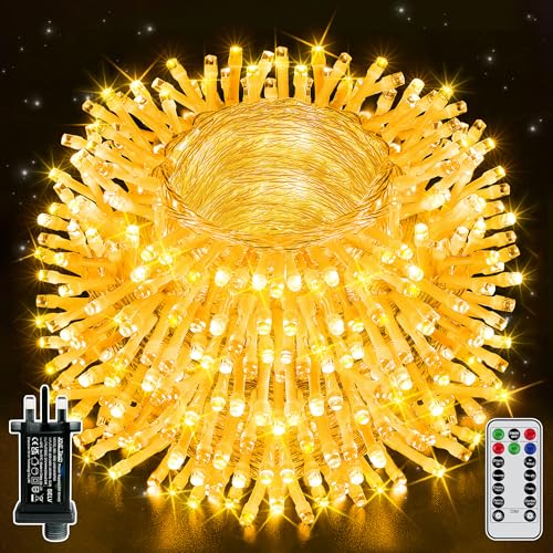 Ollny Fairy Lights Mains Powered 100m 1000 LED Outdoor Lights Waterproof Garden String Tree Light Plug in with Timer/8 Modes/Dimmable for Outside/Gazebo/Indoor/Window Warm White