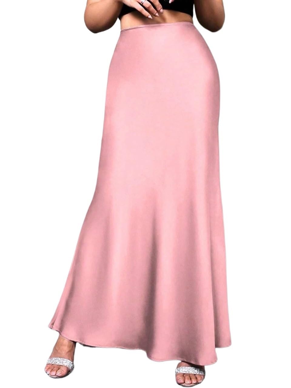 Womens Flowy Trendy Skirt Solid Color High Waist Elegant Long Skirt