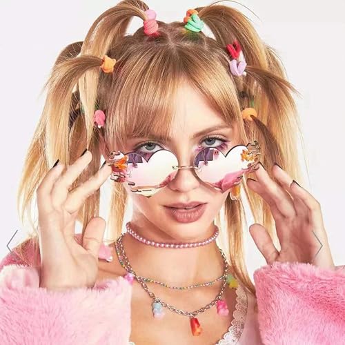 Melting Red Heart Fire Flame Sunglasses Women Men Rimless Halloween Costume Glasses Party Novelty Eyewear3