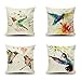 Lieson Housse Coussin Lot de 4 40x40, Coussin Décoration Salon Beige Multicolore Coussins Decoratifs Motif Colibri, Lin