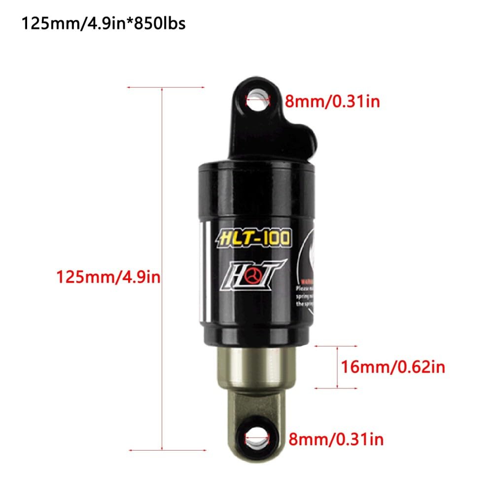 Amortiguador de choque de bicicleta, amortiguador hidráulico con tornillos de buje Muelle de bicicleta Amortiguador trasero para bicicletas de montaña de carretera de 125 mm/150 mm/165 mm/185 mm