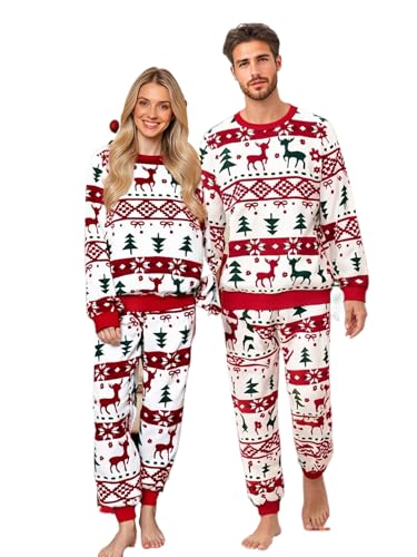 Christmas Pajamas Men's 2 Piece Outfits Holidays Loungewear Matching Set Thermal Pjs Sets Crewneck Sweatshirt(XL)