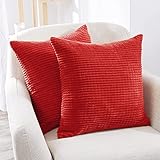 Deconovo Pillow Covers Solid Decorative Cushion Cover with Stripe Patterns, 20x20 Inch, Bright Red...