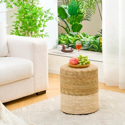 Wimarsbon Ottoman Poufs, 100% Natural Seagrass Pouffe, Hand Weave Round Footstool with Wood Frame, Sitting Braided Footrest, Home Boho Decorative Seat, Accent Chair for Living Room, Bedroom - Image 7