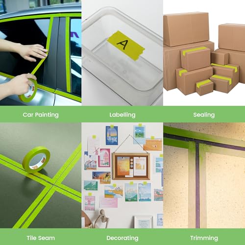 Image of TAPEBEAR Advanced Painters Tape, 21-Days Clean Removal Green Washi Masking Tape 1 inch x 60Yards, Medium Adhesion, Indoor Outdoor Multi-Surface Painting with Sharp Lines for Car /Wall Painting, 6Roll