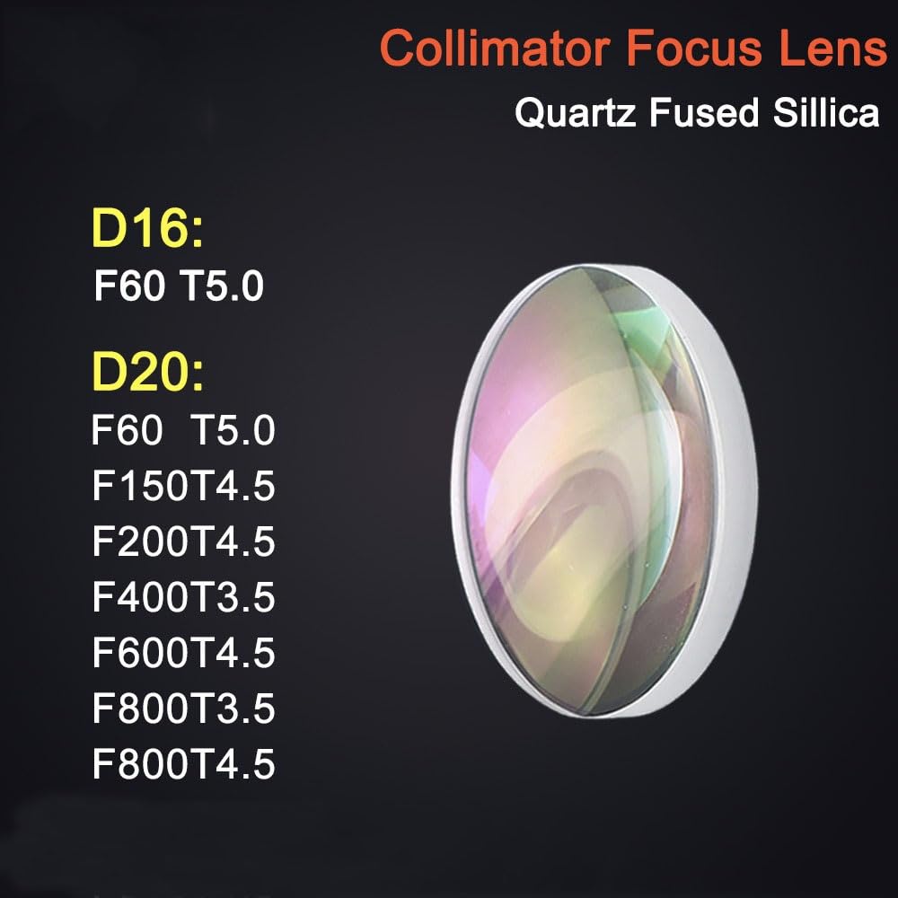 Lente de colimador láser de Fibra, Lente de Enfoque D16F60 D20F150, sílice fundida de Cuarzo for Cabezal de Limpieza láser SUP20S/21S/21C/21T, 1 ud. (Size : D20 F50 T3.5)