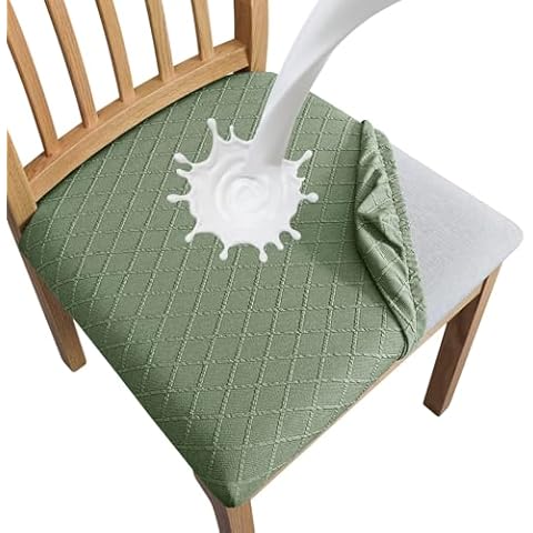SPRINGRICO Waterproof Seat Covers for Dining Room Chair Set of 6 Washable Seat Cushion Slipcovers Kitchen Chair Covers (6 Pack, Waterproof Dark Green) Cover