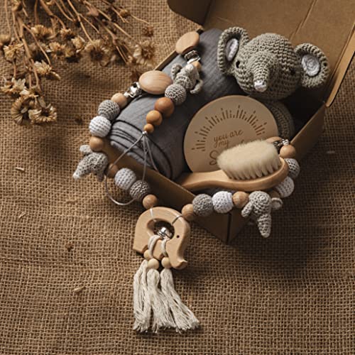 Image of Baby Gift Set for Newborn New Baby Gift Set - 7 PCS Newborn Baby Essentials Baby Bath Set with Baby Blanket Baby Rattle - New Born Baby Girls Gift & Baby Boy Gifts for Baby Shower (Elephant-2)