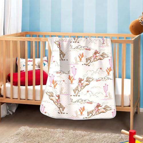 Image of Cowgirl Western American Baby Blankets Soft Warm Crib Stroller Blanket for Toddler Newborn Girls Boys 30x40in