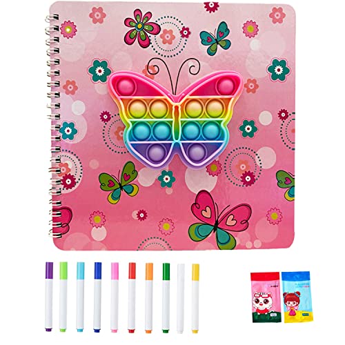 Malbuch für Kinder wiederverwendbar ,Zeichenbrett abwischbar tragbar mit 12 Farbstiften, Erasabble Reusable Exercise Eook for Painting, 12Seiten Cover