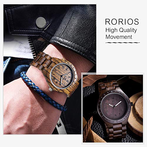 RORIOS Heren Horloges Houten Super Licht Quartz Natuurlijk Houten Horloge Horloges Mode Mannen Houten Horloge - Afbeelding 5