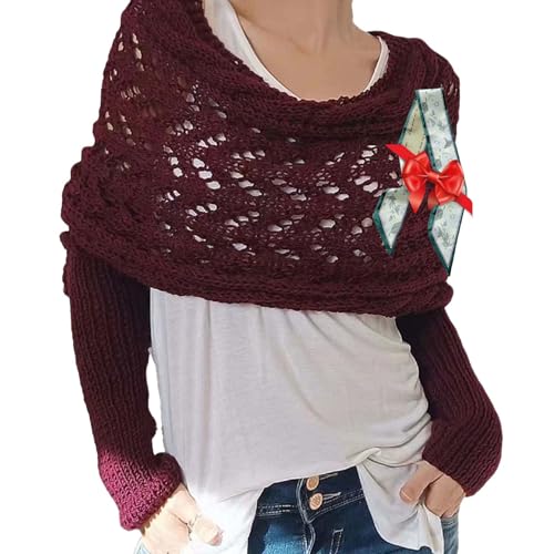 Women's Knitted Double Sleeve Scarf, Scarf with Sleeves for Women, Knitted Cable Wrap