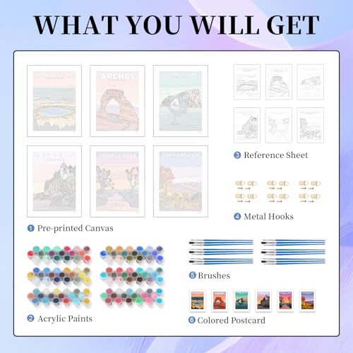 Image of Okarina 6 Pack Paint by Numbers Kit for Adults Beginner, National Park Adult Paint by Number Kits on Canvas Without Frame, DIY Acrylic Oil Painting by Numbers Kits, Perfect for Home Decor 10x14 Inch