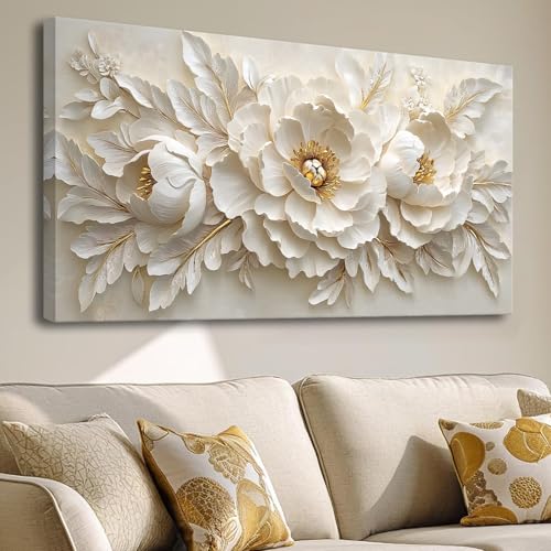 Large scale Flower canvas wall art Mural White Flower Abstract Decoration Painting Modern Nordic Plant Flower Poster Printing Living Room Dining Room Bedroom Office Corridor Home Decoration, 29x58 inches