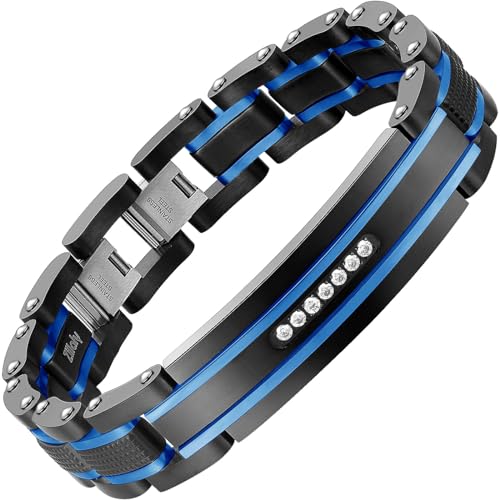 Holizaly Men's Bracelet Men's Stainless Steel Bracelet, Link Bracelet Gold Black and Blue Ion Plated Black with Box