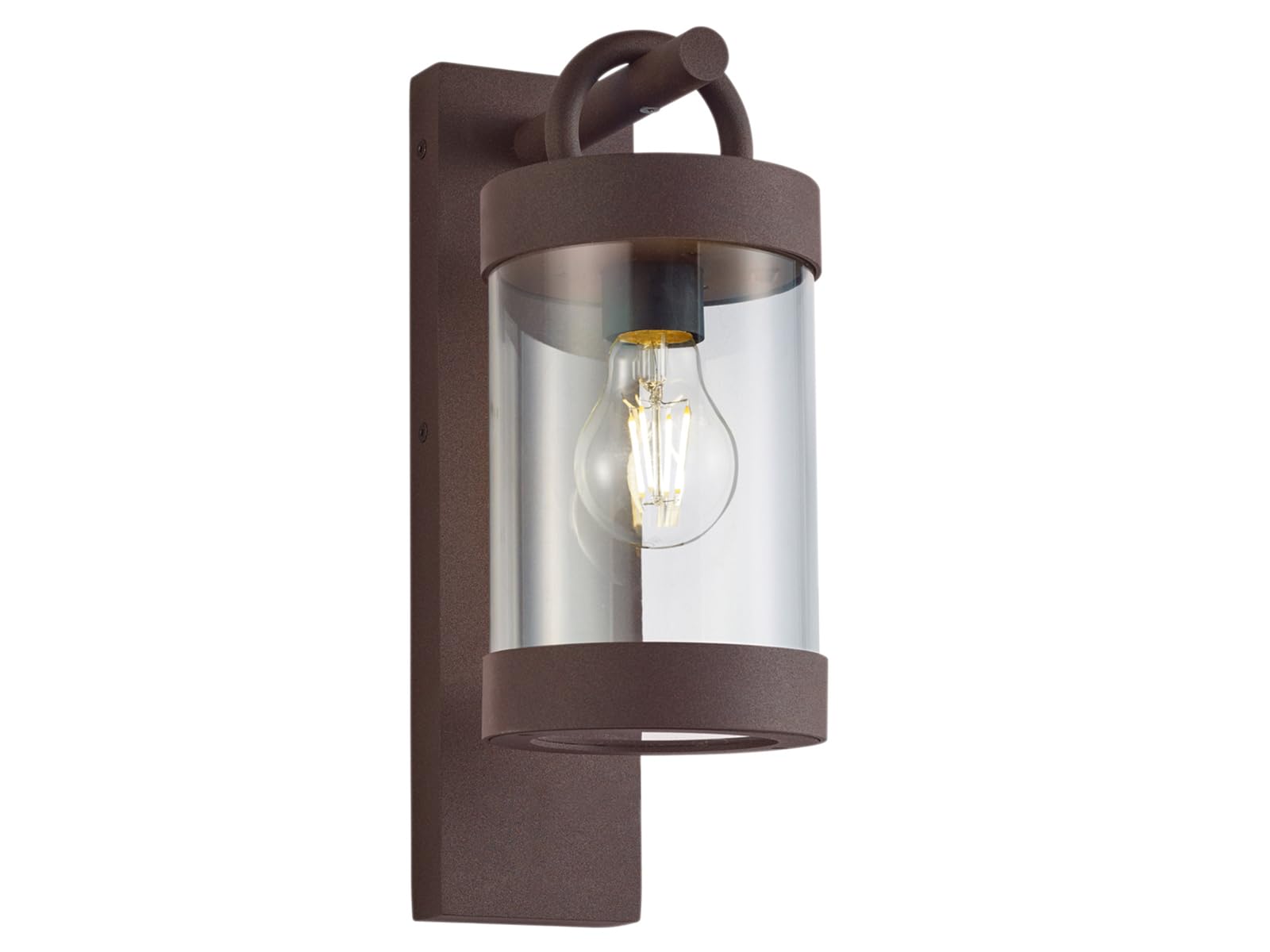 Lanterne murale extérieure en aluminium aspect rouille avec capteur crépusculaire, hauteur 33 cm