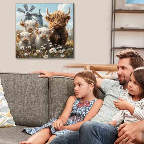 Image of Highland Cattle Cross Stitch Kits for Adults - Embroidery Kits for Beginners Adults,11 CT Patterns Dimensions Counted Cross Stitch Kits for Adults Arts Craft 13.8x13.8 inch