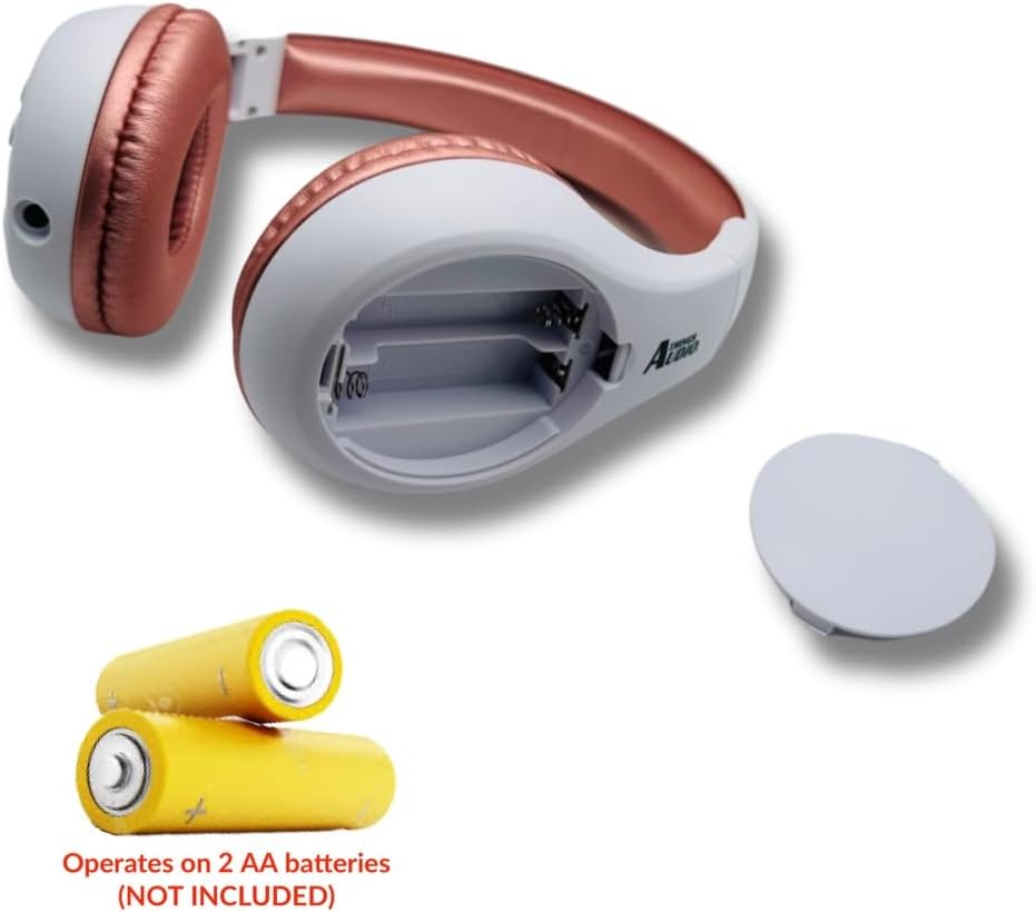KQEC FM Radio Headphones Adjustable with Pull-Out Antenna - Portable Personal Radio for Walking Jogging Relaxing | Battery Powered | 2 AA Batteries Not Included (White & Rose Gold)