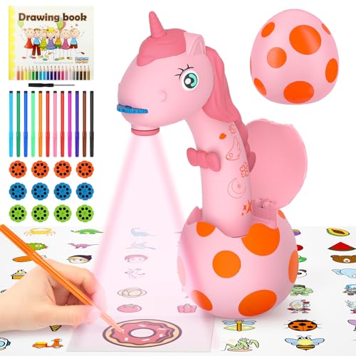 KETIEE Proyector Dibujos para Niños Niñas con 96 Motivos, Unicornio Proyector Infantil para Dibujar de Arte Juguetes de Dibujo Pintura Regalo Niñas Niños 3 4 5 6 7 8 9 Años, Rosa