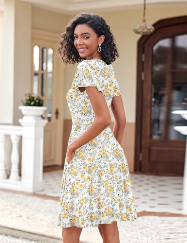 Image of Zeagoo Womens Summer Dress Casual Swing Sundresses Floral Ruffle Short Sleeve Wedding Guest Dress Beach Mini Dress 2026